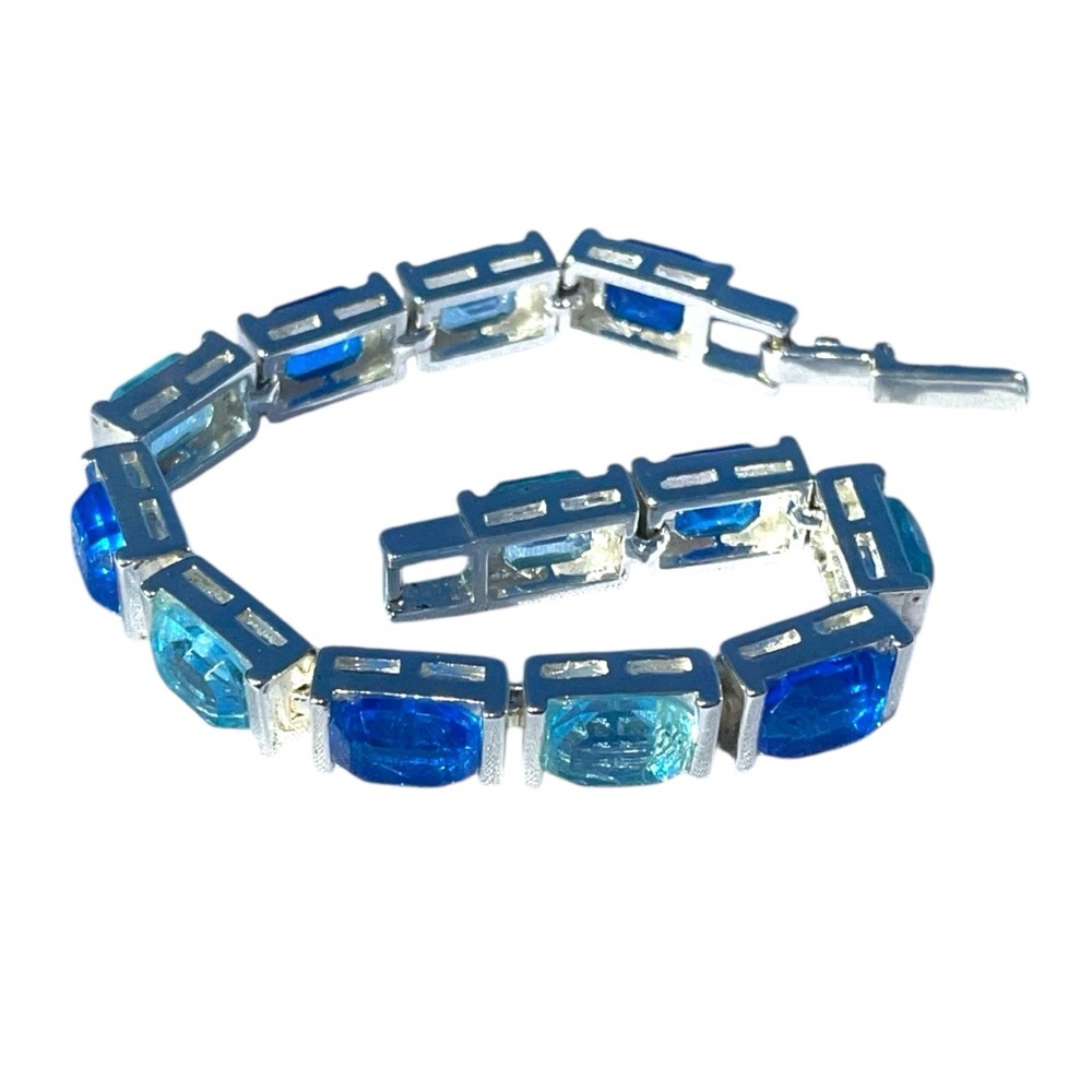Ocean Blue Stones Silver Tennis Bracelet